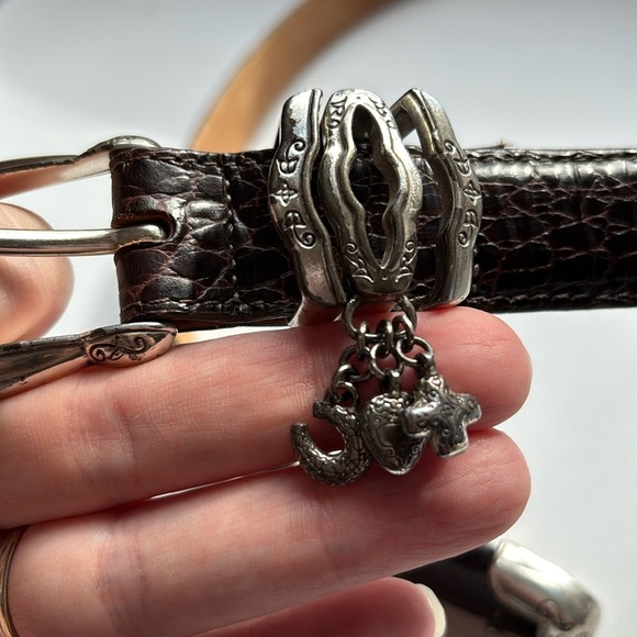 Brighton Belt Brown Leather Medium 3 Dangle Charms Heart Horseshoe Cross B10078 - Picture 6 of 11